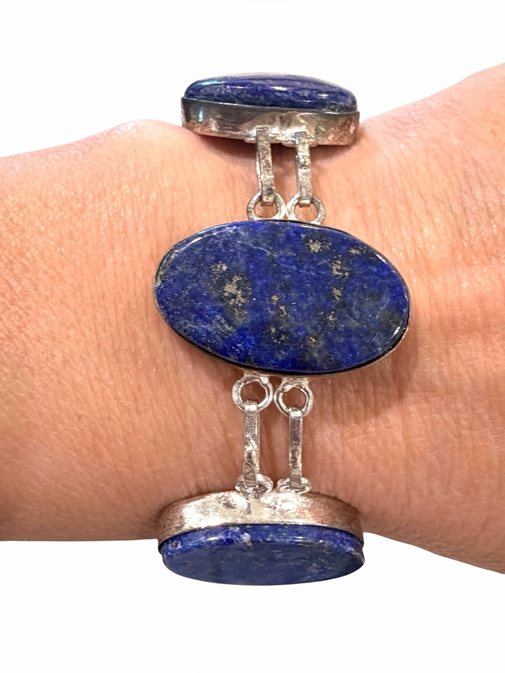 Vintage Handmade 925 Sterling Silver Lapis Lazuli Toggle Link Bracelet, 26.4g